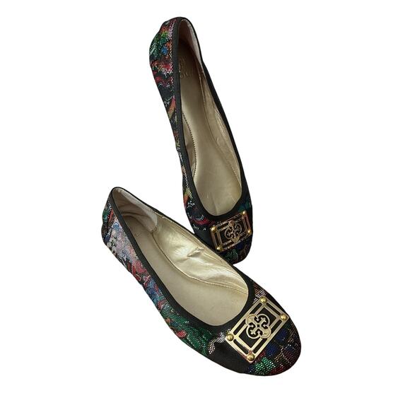 Isola Ballet Flats Multi Color Texture Logo Buckle Womens Size 7.5 Leather - Picture 2 of 7